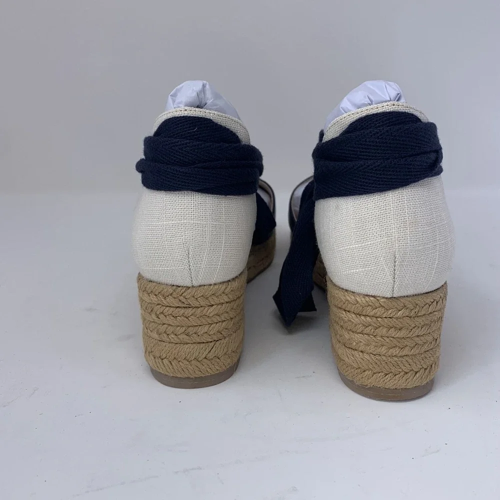 Jack Rogers Sandals Women 7M Midnight Navy Leather Palmer Espadrille Wedge S0655